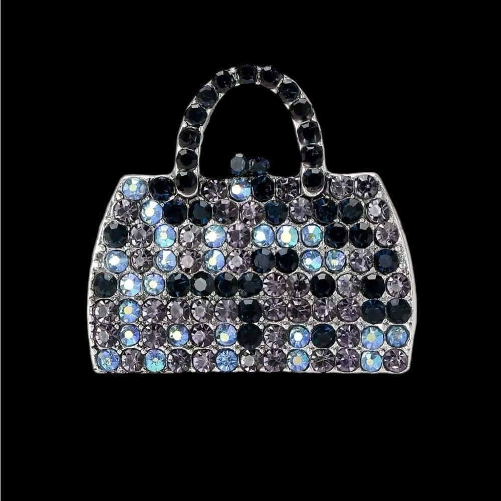 RHINESTONE BAG BROOCH IN BLUE